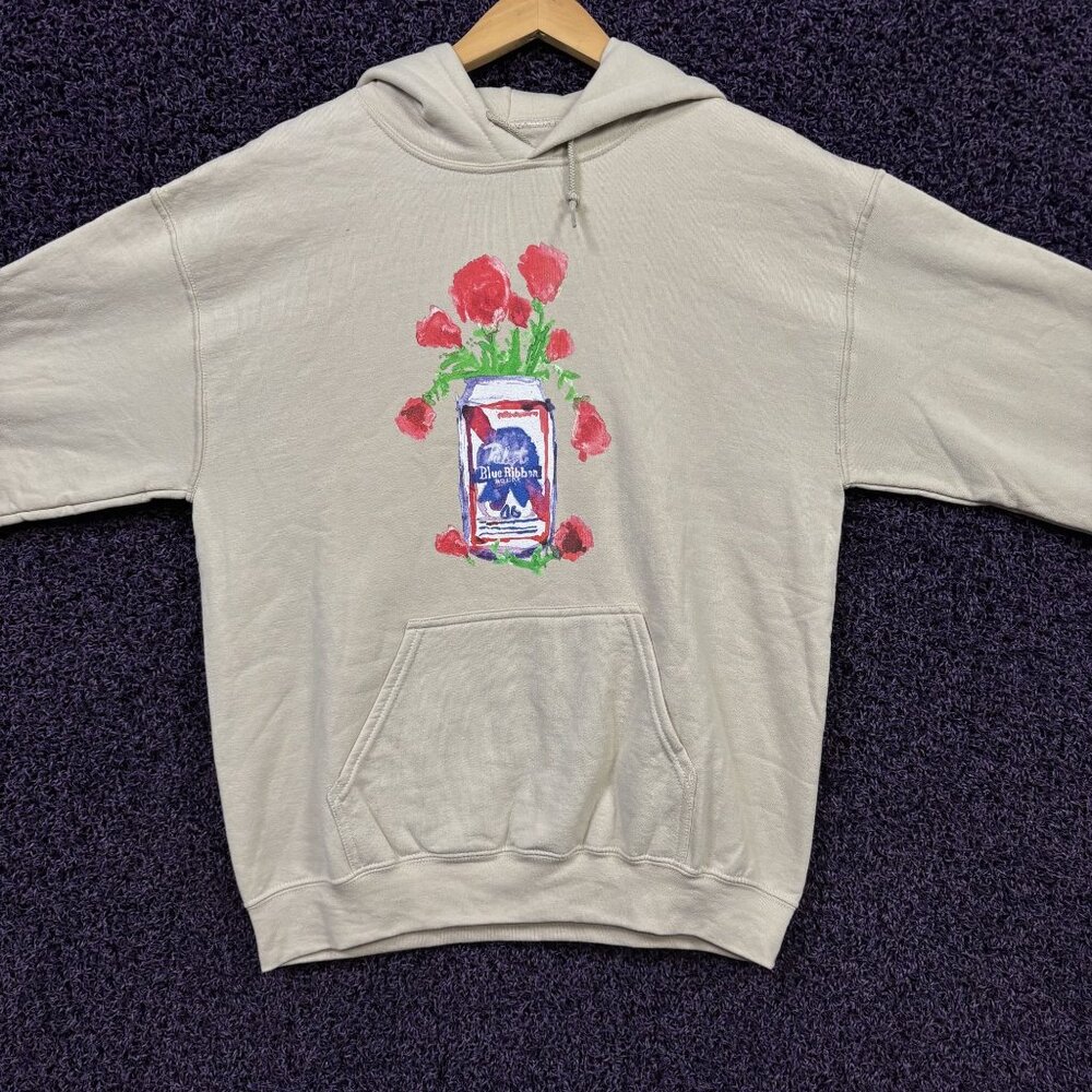Pabst Blue Ribbon Beer Watercolor Art Bouquet Promo Hoodie M